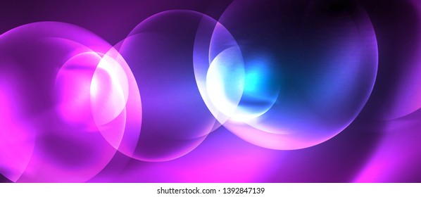 Blue neon bubbles and circles abstract background, futuristic magic techno design, vector