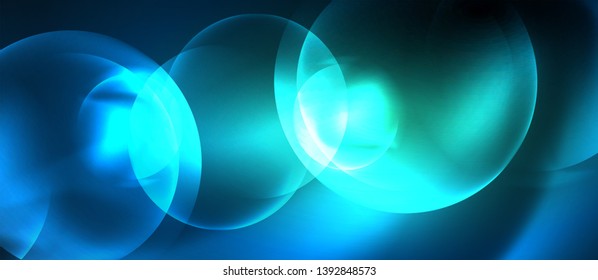 Burbujas de neón azul y círculos de fondo abstracto, diseño tecnológico mágico futurista, vector