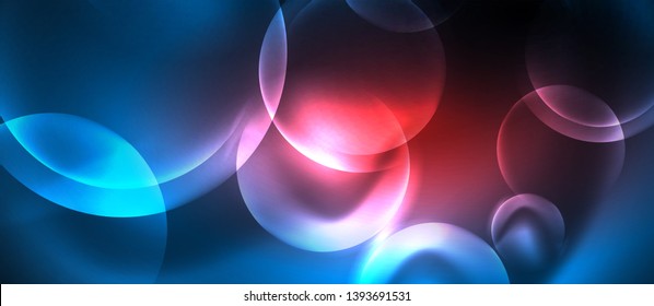 Blue neon bubbles and circles abstract background, futuristic magic techno design, vector