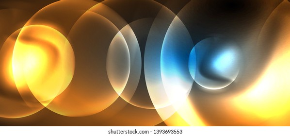 Burbujas de neón azul y círculos de fondo abstracto, diseño tecnológico mágico futurista, vector