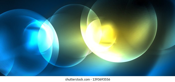 Blue neon bubbles and circles abstract background, futuristic magic techno design, vector