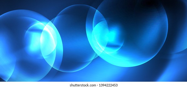 Blauneonblasen und Kreise abstrakter Hintergrund, futuristisches Zaubertechno-Design, Vektorgrafik