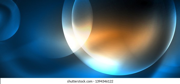 Blue neon bubbles and circles abstract background, futuristic magic techno design, vector