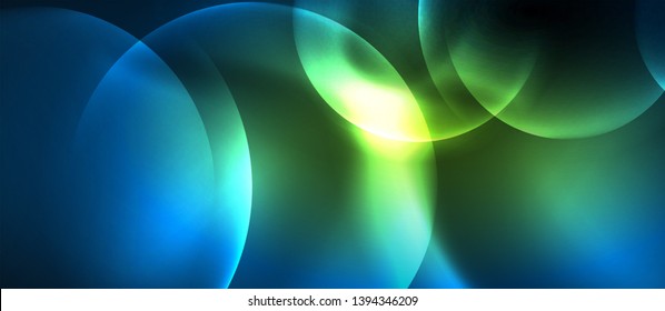 Blauneonblasen und Kreise abstrakter Hintergrund, futuristisches Zaubertechno-Design, Vektorgrafik