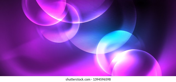 Burbujas de neón azul y círculos de fondo abstracto, diseño tecnológico mágico futurista, vector
