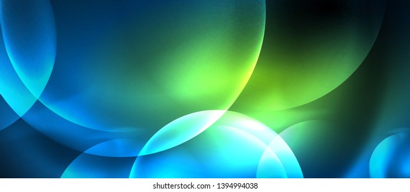 Burbujas de neón azul y círculos de fondo abstracto, diseño tecnológico mágico futurista, vector