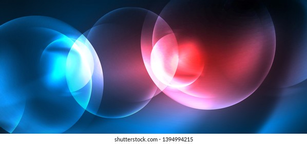 Blue neon bubbles and circles abstract background, futuristic magic techno design, vector