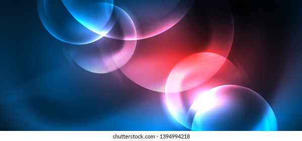 Blue neon bubbles and circles abstract background, futuristic magic techno design, vector