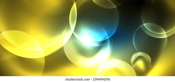 Blue neon bubbles and circles abstract background, futuristic magic techno design, vector