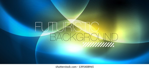 Burbujas de neón azul y círculos de fondo abstracto, diseño tecnológico mágico futurista, vector