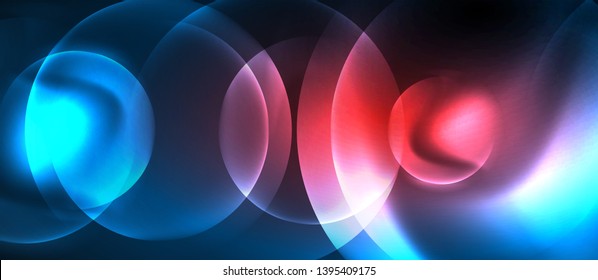 Blue neon bubbles and circles abstract background, futuristic magic techno design, vector