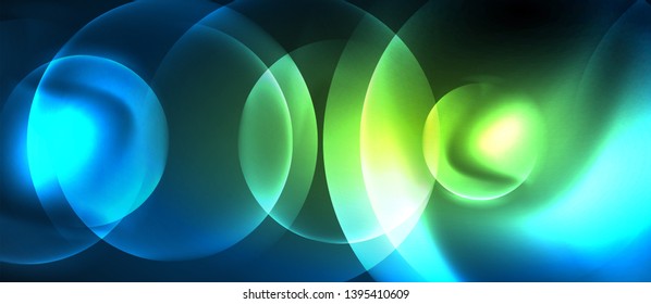 Blue neon bubbles and circles abstract background, futuristic magic techno design, vector