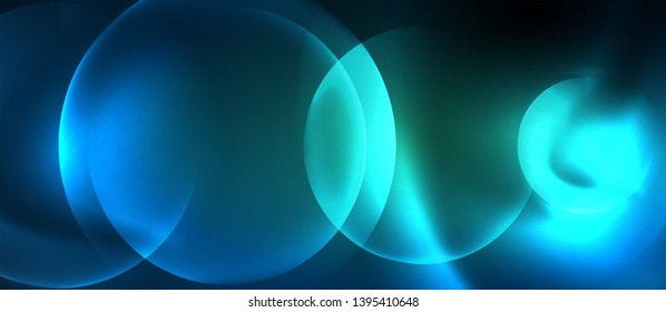 Burbujas de neón azul y círculos de fondo abstracto, diseño tecnológico mágico futurista, vector