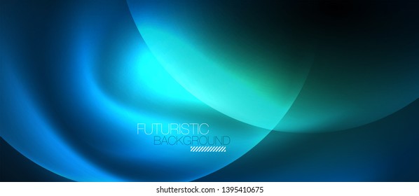 Blue neon bubbles and circles abstract background, futuristic magic techno design, vector