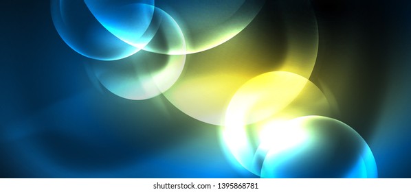 Burbujas de neón azul y círculos de fondo abstracto, diseño tecnológico mágico futurista, vector