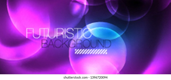 Burbujas de neón azul y círculos de fondo abstracto, diseño tecnológico mágico futurista, vector