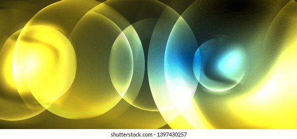 Blue neon bubbles and circles abstract background, futuristic magic techno design, vector