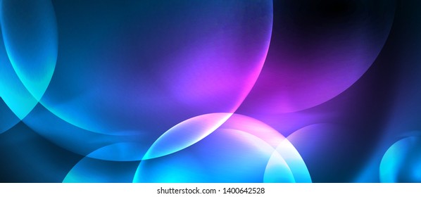 Blue neon bubbles and circles abstract background, futuristic magic techno design, vector