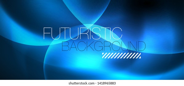 Blue neon bubbles and circles abstract background, futuristic magic techno design, vector