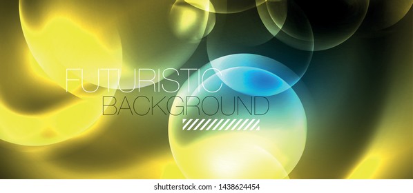 Blue neon bubbles and circles abstract background, futuristic magic techno design, vector