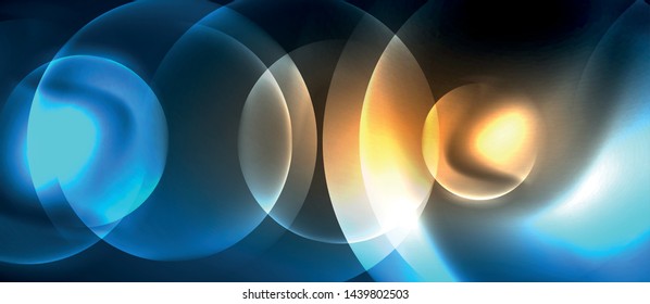 Blue neon bubbles and circles abstract background, futuristic magic techno design, vector