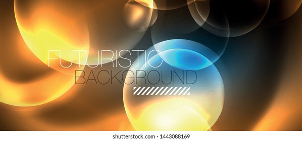 Blue neon bubbles and circles abstract background, futuristic magic techno design, vector