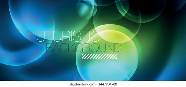 Blue neon bubbles and circles abstract background, futuristic magic techno design, vector