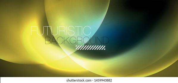 Blue neon bubbles and circles abstract background, futuristic magic techno design, vector