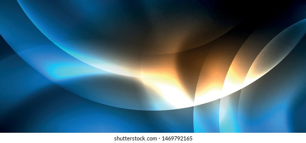 Blue neon bubbles and circles abstract background, futuristic magic techno design, vector