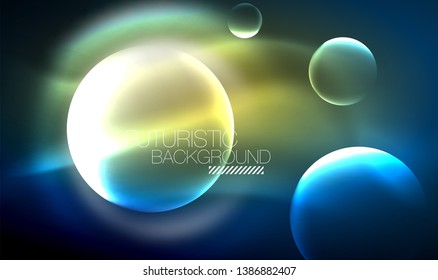 Blue neon bubbles and circles futuristic abstract background, modern shiny glowing space lights template