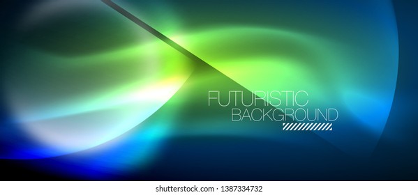 Blue neon bubbles and circles futuristic abstract background, modern shiny glowing space lights template