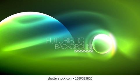 Blue neon bubbles and circles futuristic abstract background, modern shiny glowing space lights template