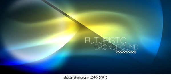 Blue neon bubbles and circles futuristic abstract background, modern shiny glowing space lights template