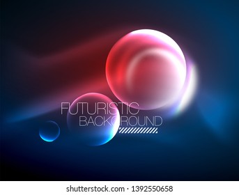 Blue neon bubbles and circles futuristic abstract background, modern shiny glowing space lights template