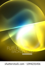 Blue neon bubbles and circles futuristic abstract background, modern shiny glowing space lights template