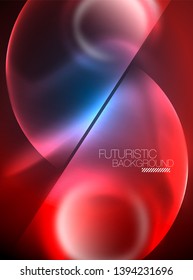 Blue neon bubbles and circles futuristic abstract background, modern shiny glowing space lights template