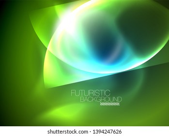 Blue neon bubbles and circles futuristic abstract background, modern shiny glowing space lights template