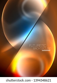 Blue neon bubbles and circles futuristic abstract background, modern shiny glowing space lights template