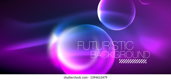 Blue neon bubbles and circles futuristic abstract background, modern shiny glowing space lights template
