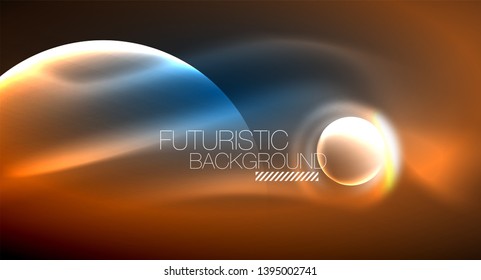 Blue neon bubbles and circles futuristic abstract background, modern shiny glowing space lights template