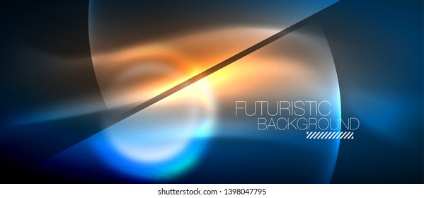 Blue neon bubbles and circles futuristic abstract background, modern shiny glowing space lights template