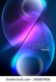 Blue neon bubbles and circles futuristic abstract background, modern shiny glowing space lights template