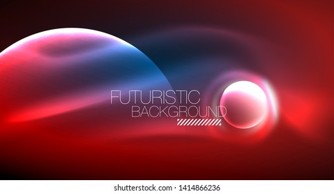 Blue neon bubbles and circles futuristic abstract background, modern shiny glowing space lights template