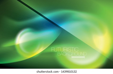 Blue neon bubbles and circles futuristic abstract background, modern shiny glowing space lights template