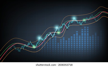 Blue neon candlestick and moving average  with chart world stock market investment chart stock trading bullish point bear market trend trend graph vector with world map black background