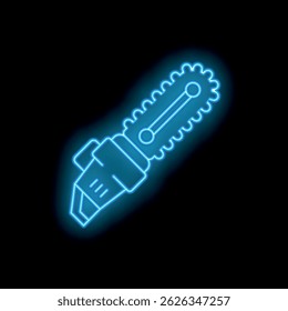 Blue neon chainsaw glowing on a black background, perfect for any project needing a striking visual