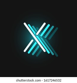Blue neon character font on black background with reflections, vector illustration
