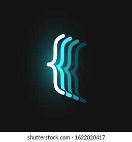 Blue neon character font on black background with reflections, vector illustration