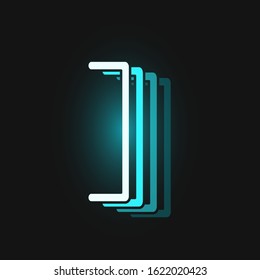 Blue neon character font on black background with reflections, vector illustration