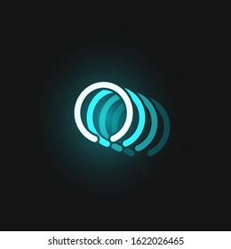 Blue neon character font on black background with reflections, vector illustration